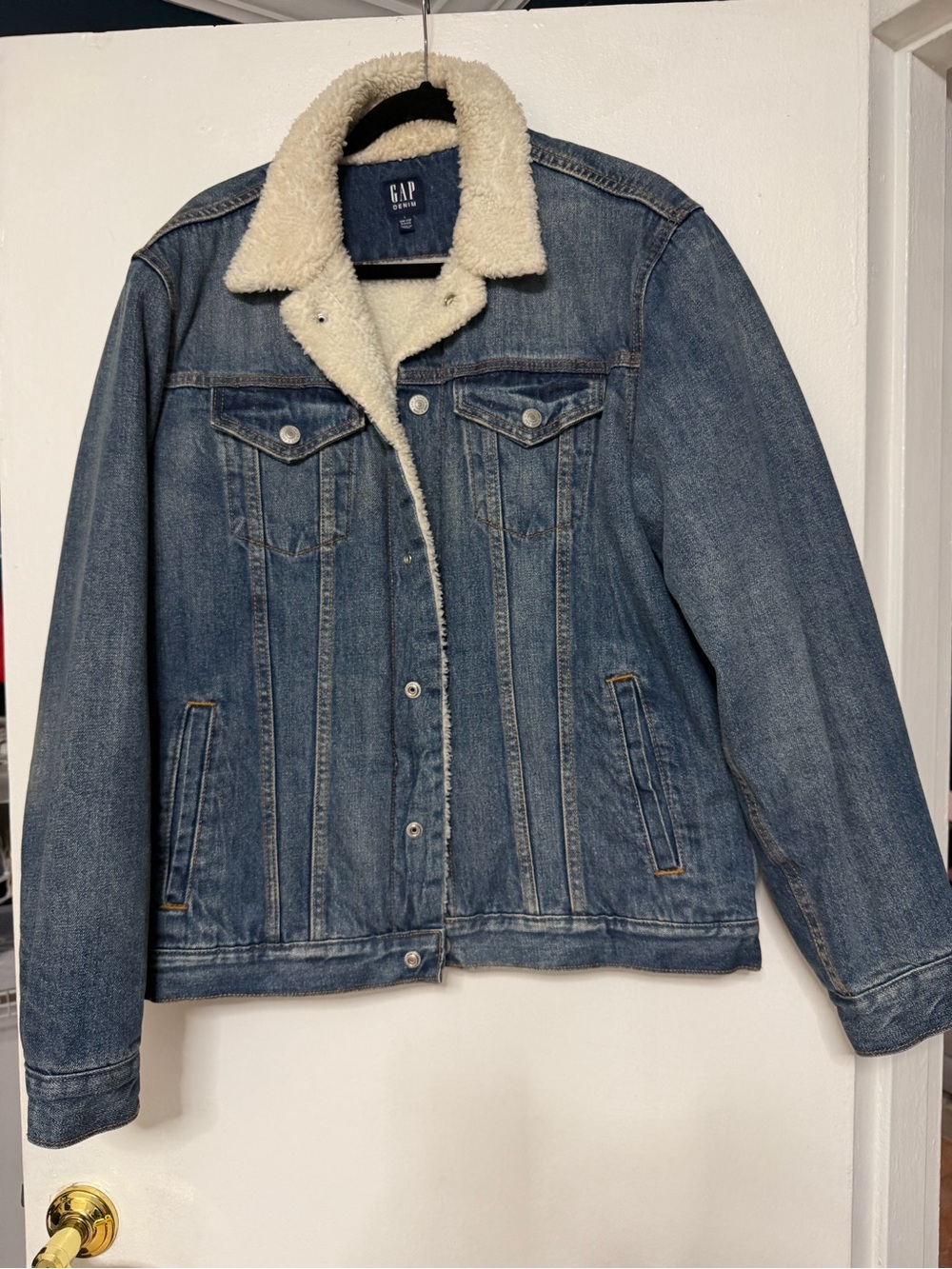 GAP Men's Blue Denim Sherpa Collar Jacket